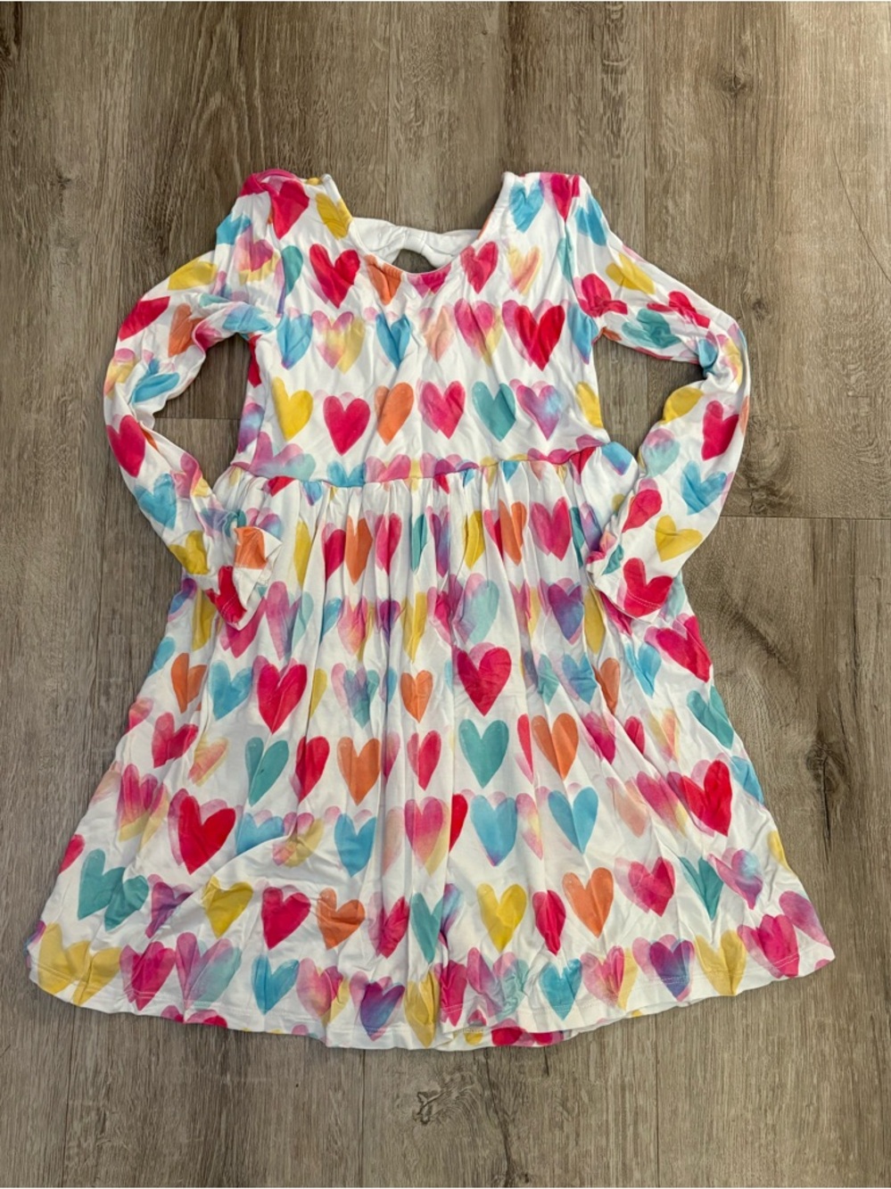 Little Sleepies White Dress with Pink, Red, Blue, Yellow and Orange Hearts